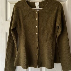 H&M Olive Green Gold Button Women's Cardigan M